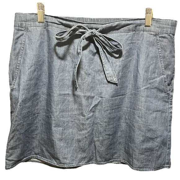 Draper James Tie Waist Mini Skirt Womens Size Large Chambray Blue 100% Cotton - Picture 2 of 7